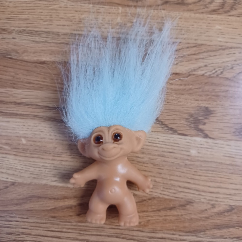 Dam Tab Troll Doll Blue Hair - 3" Vintage - Unmarked - Collectible